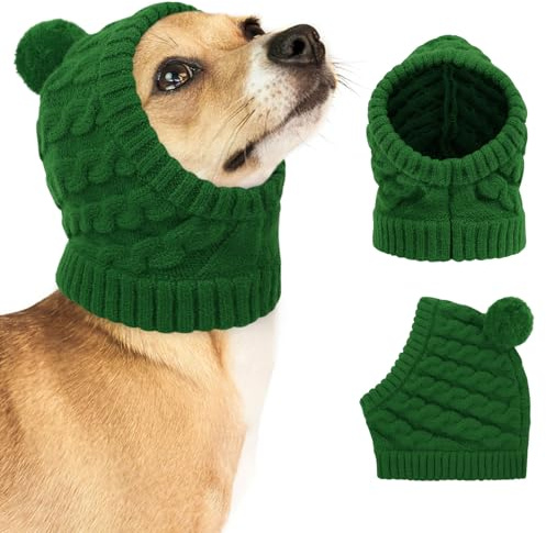 CITÉTOILE Weihnachtsmütze für Hunde – Klassische Strickmütze mit Zopfmuster und Bommel, Warme Santa Hundemütze für Kleine Hunde und Katzen, Grün, M