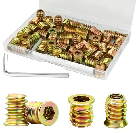 50 Stück Einschraubmutter, M6 x 15mm Gewindeeinsatz Holz mit Sechskantschlüssel, Verzinkter Kohlenstoffstahl Gewindeeinsätze Muttern, Innensechskant Einschraubmuttern für Holzmöbel