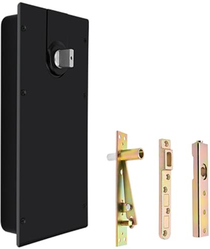 Kit de ressorts hydrauliques robustes pour portes en verre encadrées – Charnière noire d'une capacité de 100 kg avec système de ferme-porte à montage au sol