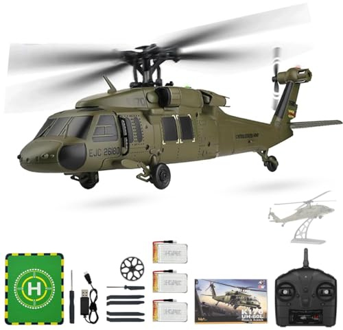 SOLIAXDIY K170 UH-60L Black Hawk 4CH RC Hubschrauber mit 6G Gyro, 2.4G Militär Modell Fernbedienungs Hubschrauber mit Bürstenlosem Motor, EIN-Tasten Start/Landung für Anfänger