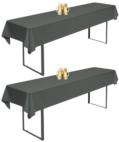 2 Stück Biertisch Tischdecke Anthrazit Wasserabweisender Polyester für 50cm u.70cm Biertische Hussen, Rechteckige Tischdecken Waschbar 100x250cm (Anthrazit)