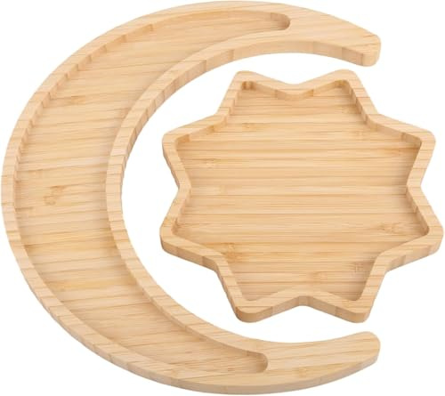 Tantanbear Ramadan Tablett,Eid Mubarak Tablett,Holz Stern Serviertablett, Ramadan Dekorationen Mond, Eisen Dessert Teller, Eid Mubarak Tischdekoration für Dessert Gebäck Deko Tray