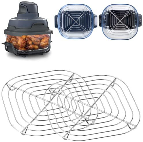 2 Pack Stainless Steel Air Fryer Rack for Ninja Crispi FN101 | for 4 QT CleanCrisp Glass Container, Even Heating for Crispy Food, Dishwasher Safe, Heat Resistant, Rust-Proof Structure