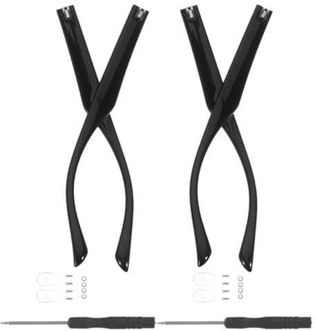 BETOOKY 2 Paia Aste di Ricambio per Occhiali in Tr90 Nero Lucido, Gambe da 9,5 Mm Doppio Dente, Compatibili per Montature e Riparazioni Occhiali da Vista da Sole, Accessori per Comfort