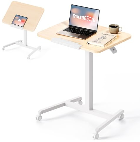 MAIDeSITe Fit Pro Stehpult höhenverstellbar 76–110 cm,Mobiler Schreibtisch mit Rollen,pneumatischer Laptoptisch mit klappbarer Tischplatte,Beistelltisch für Homeoffice