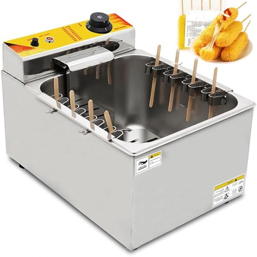 DIUNAOZI Friggitrice Elettrica Automatica da 1900 W, Friggitrice Professionale per Hot Dog al Formaggio da 12 Litri,per Bastoncini di Hot Dog al Formaggio Coreano,Acciaio Inossidabile