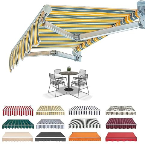 GSKFXJ Markisen Ersatzstoff 2.5x2m 3x2.5m 5x3.5m Ersatztuch Für Einziehbare Klemmmarkise, Markisenbespannung Canvas Markisenstoff Für Garten(Yellow,5x2.5m/16x8ft)