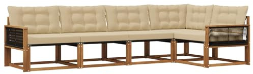 vidaXL Outdoor-Sofagarnitur mit Kissen 5 pcs Natur und Beige, Moderne Gartenmöbel, Sofa-Kollektion und robuste Terrassenbestuhlung, gemütliche Lounge-Einheit