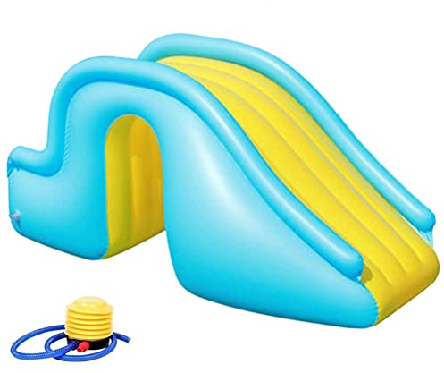 Yusat Inflatable Water Slide with Air Pump, Stable Steps for Safer Climbing, Swimming Pool Slide Summer Fun for Outdoor Indoor Play (Sky-blue)