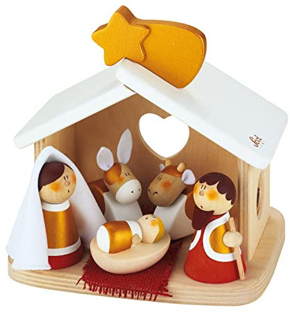 Sevi : Nativity Scene, Rot, Weiß, Gold, ca. 18 x 18 x 14 cm