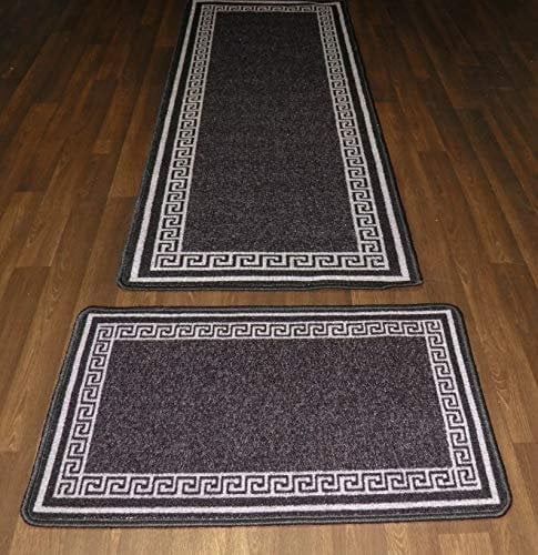 Non Slip Washable Kitchen Utility Caravan 66x185cm & 50x80cm aprox D/mat and Runner Set in Grey
