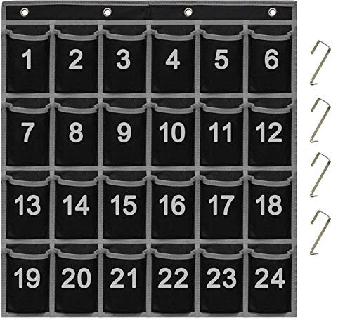 Eamay Klassenzimmer nummeriert Tasche Diagramm, aufhängen Pocket Organizer für Klassenzimmer Taschenrechner- und Handy Halter, Vlies mit 4 Metall Haken 30 Pocket Aufhängen Wand Organizer