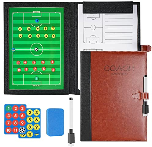 RoseFlower Trainer Taktiktafel Fußball, Profi Faltbares Fussball Taktikmappe Soccer Taktikboard Football Coach Board mit Schachfiguren, Stifte, Radiergummi - Ideal für Taktiken und Spielanpassungen