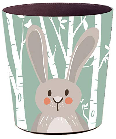 YAKOK Mülleimer Kinderzimmer, 10L PU Leder Tier Dekorativ Papierkorb Kinder für Mädchen Jungen Wohnzimmer Schlafzimmer Kinderzimmer (Kaninchen)