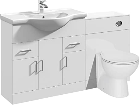 VeeBath Linx 1350 Vanity Unit Furniture Set, Wash Basin Bathroom Sink, WC, Toilet Pan, Soft Close, Quick Release Toilet Seat with Concealed Cistern-White (Flat Pack)