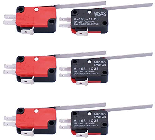 mxuteuk 6 pezzi micro-motion finecorsa lungo braccio diritto cerniera leva interruttore SPDT a scatto rapido V-153-1C25
