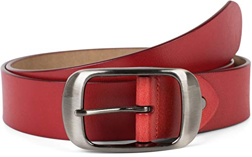 styleBREAKER Unisex Leder Gürtel Unifarben mit glänzender Oberfläche und gebürsteter Schnalle, kürzbar 03010104, Größe:100cm, Farbe:Weinrot