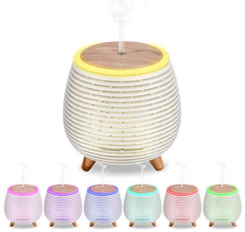 CkeyiN Aroma Diffusor,90ML Mini Ätherisches Öl Zerstäubung Luftbefeuchter Mit Einstellbarem Nebelmodus,Wasserlose Automatische Abschaltung Diffuser Mit 7 Farbwechsel LED Nachtlichter,Weiß
