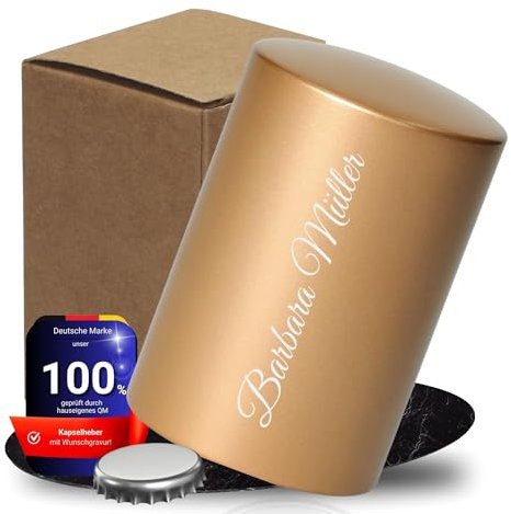Personalisierter Flaschenöffner Push & Pull - Geschenke für Männer zu Weihnachten - Öffnen von Kronkorken-Flaschen - Kapselheber als Bar Zubehör - Geschenk für Papa, Opa & Freund (Gold)
