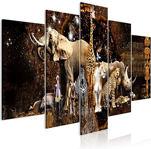 B&D XXL - Wandbilder XXL Tiere 200x100cm 5 tlg - Wand Deko Leinwand Bilder Groß Wanddeko Wohnzimmer Schlafzimmer Kunstdrucke - Afrika Abstrakt Zebra Elefant Löwe g-C-0284-b-m