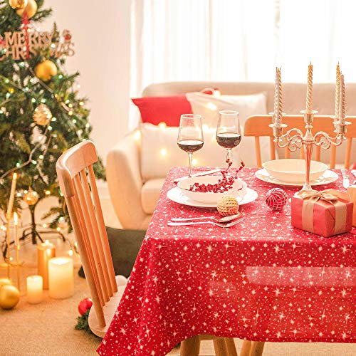 Deconovo Tischdecke Weihnachten Tischwäsche Weihnachtsdecke Lotuseffekt Weihnachtstischdecke 140x200 cm Kosmische Sterne