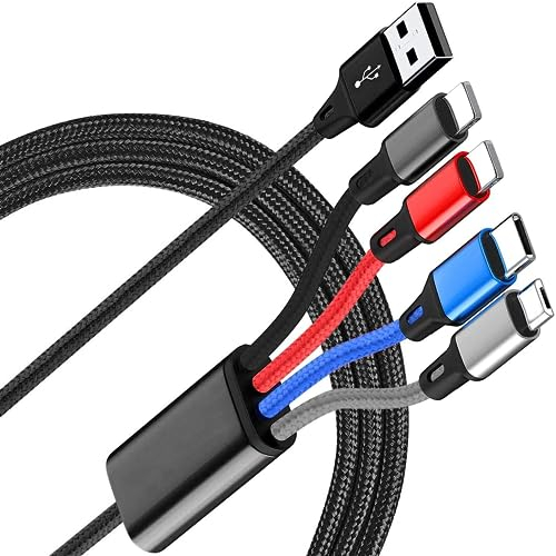 SDBAUX Câble de Charge Multi Chargeurs 4 en 1, 3A 1.2M Tressé Câble USB Universel avec Connecteurs 2*Phone/Micro USB/Type C, pour iOS Téléphones, Android Galaxy, LG, Moto, Sony, Huawei, Xiaomi, PS4