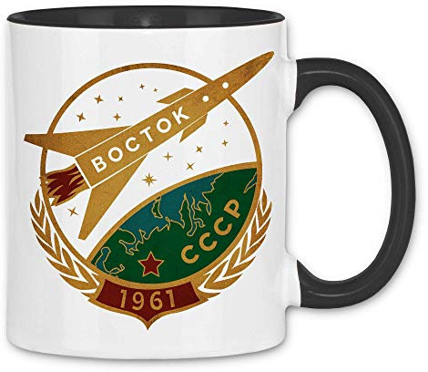 wowshirt Tasse Sowjetunion Vintage Poster Raumfahrt CCCP Astronaut Russland, Farbe:1 White Black
