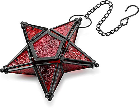 Romadedi Hängende Kerze Laterne Dekorative Ornamente - Teelicht Stern Laterne Fensterbehang Wohnzimmer Balkon Terrasse Dekoration Vintage Rot