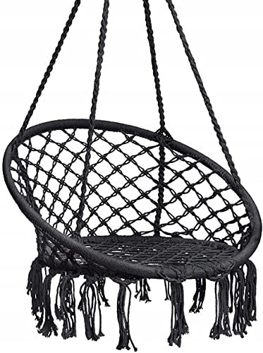 Potenza Hängesessel Puerta Hängestuhl, Hängesitz bis 120 kg Handgefertigt aus Baumwolle Hängematte Schaukelstuhl (Schwarz)