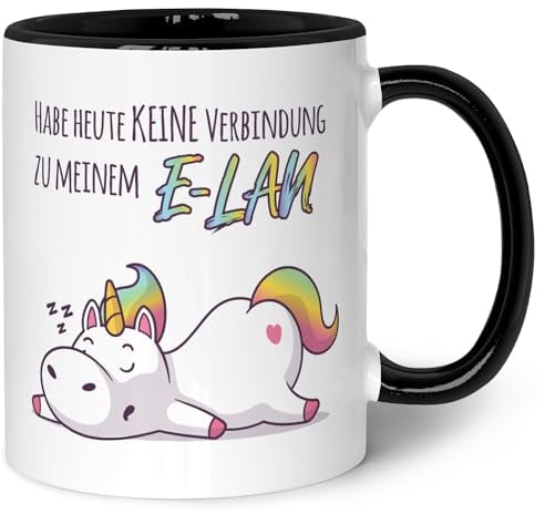 Bedruckte Tasse mit Spruch E-Lan - Lustiges Geschenk - Geschenk für Mama Papa Freunde als Geburtstagsgeschenk - auch zum Muttertag Vatertag - Geschenke für Frauen & Männer - Farbe: Schwarz & Weiß