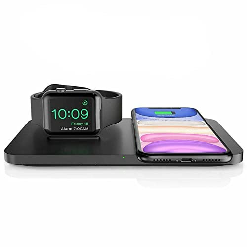 RigWig Dual 2 in 1 Wireless Charger, iWatch Charging Pad, Nightstand Mode for iWatch Series 5/4/3/2, 7.5W Fast Charging for iPhone 13/13 Pro/ 12/11 /Max/XR/XS Max/Airpods Pro/2(No iWatch Cable)