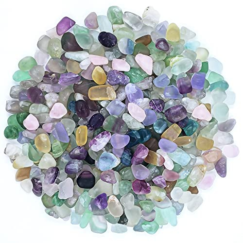 Keedolla 0,4 kg Fluorit Trommelchips Aquarium Fisch Tank Kies Natürliche Kristall Quarz Steine Felsen Kiesel für Vasenfüller, Garten, Sukkulenten Pflanzen Dekor