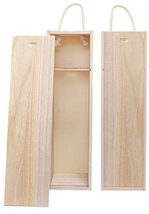 Paquete de 2 cajas de vino de madera con una sola botella de madera natural con mango de cordel para regalos de manualidades