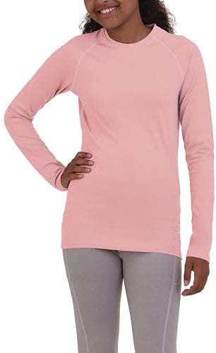TCA Girls' SuperThermal Long Sleeve Performance Base Layer Running Training Top - Silver Pink Marl, 10-12 Years