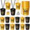 12 Pieces Shot Glasses Necklace Birthday Plastic Shot Glass on Beaded Necklace Cups for Birthday Party Anniversary Supplies, Gold and Black(60th)