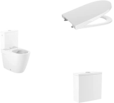 Roca,Ona,Inodoro completo compacto Rimless con salida dual (incluye taza, cisterna de alimentación inferior y tapa)