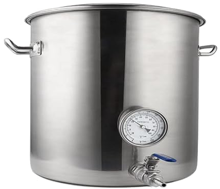 AIZYR Kommerzieller Stockpot Edelstahl Topf Braukessel 19L/30L/45L/60L/95L Braueimer mit Thermometer und Ventil für Kochen und Hausbrauen,45x45cm