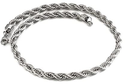 Dsnyu 60CM Rope Chain, 6MM Mens Necklace Chain, Silver Stainless Steel Necklace for Best Friends