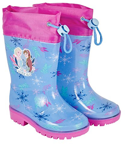 PERLETTI Stivaletti Pioggia Frozen Bambina - Stivali Impermeabili Bimba con Anna Elsa Lilla e Fucsia - Galosce per Bimbe Disney con Suola Antiscivolo e Chiusura a Coulisse (Fiocco di Neve, 22/23)