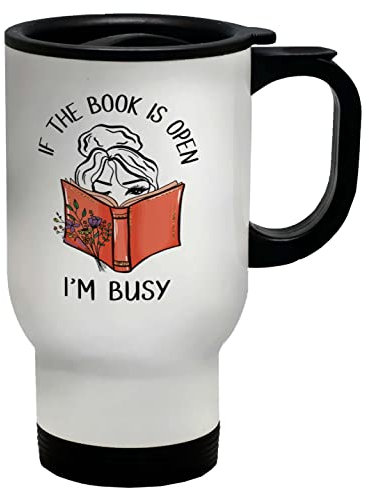 Shopagift Funny Books Travel Mug If The Book is Open I'm Busy Gift Cup