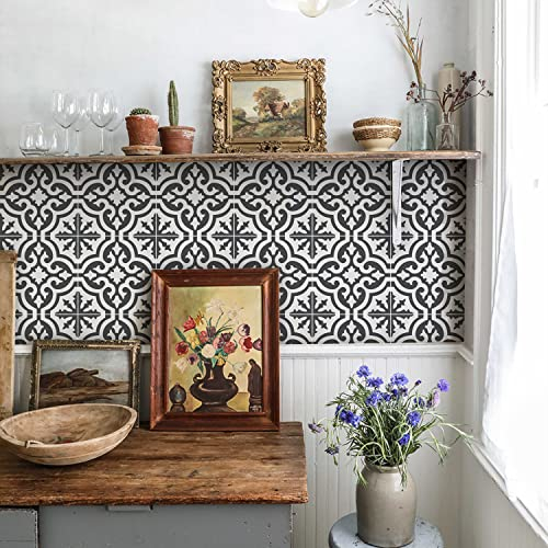 Alwayspon 12 adesivi per piastrelle floreali bianche e grigie, autoadesive, per bagno, cucina, paraspruzzi per fornelli, in vinile, per piastrelle da parete