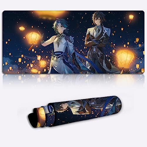Tappetino per tastiera e Mouse Genshin Impact XXL Xiao Gaming Mouse Pad personaggio del gioco Tappetino per Mouse Office (11,8x31,49X0,15) pollici Con Base antiscivolo