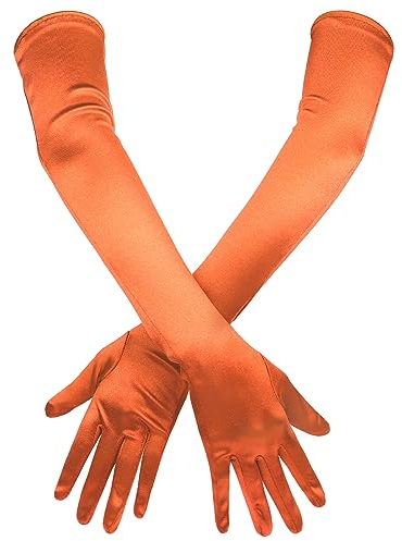 2stk Lange Ellbogen Satinhandschuhe, 53cm Dehnbar Lange Handschuhe Opernhandschuhe Abend Tanzparty Handschuh für Frauen (Orange)