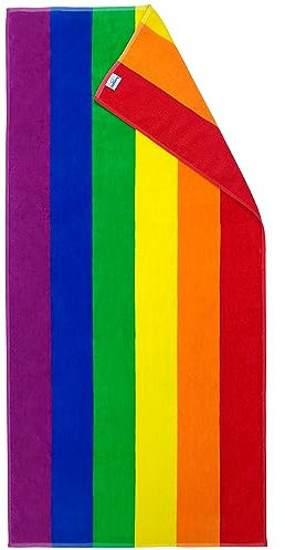 Softerry Strandtuch mit Gay-Flagge, LGBTQIA+ Pride Parade, 76,2 x 152,4 cm, flauschig, 450 g/m², lebendige Farben, saugfähig, 100 % Baumwolle (wendbar, Regenbogen)