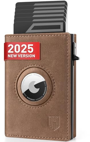 DODENSHA Mens AirTag Wallet, RFID Blocking Leather Smart Pop Up Card Wallet for Men with Coin Pocket, Aluminum Credit Card Holder with ID Window, Magnetic Closure