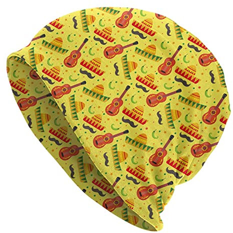 Oudrspo Cinco De Mayo 3 Cinco De Mayo Strickmütze für Erwachsene, Stretch-Strick-Totenkopf-Mütze, mexikanische Feiertagsdruck-Mütze für Damen und Herren