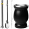 Artcome Juego de 4 tazas de yerba mate de acero inoxidable, 1 taza mate de doble pared de acero inoxidable de 8.5 onzas (negro), 2 bombillas (pajita de yerba mate), 1 cepillo, fácil de limpiar, sólido