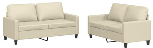 vidaXL Sofagarnitur 2-TLG., Sessel Couch mit Kissen, Sofa Wohnzimmersofa mit Armlehnen, Couchgarnitur Designsofa Sitzmöbel Polstermöbel, Creme Kunstleder