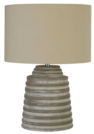 Licht-Erlebnisse Tischleuchte Beton Stoff Grau E14 43 cm hoch Ø 30 cm wohnlich Modern Nachttischlampe Schlafzimmer Tischlampe Wohnzimmer
