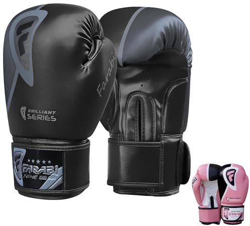 Farabi Sports Guantoni da Boxe 10-16 oz per Allenamento, Sparring, Kickboxing, MMA, Muay Thai - Guanti da Combattimento per Uomini e Donne (14-oz, Black)